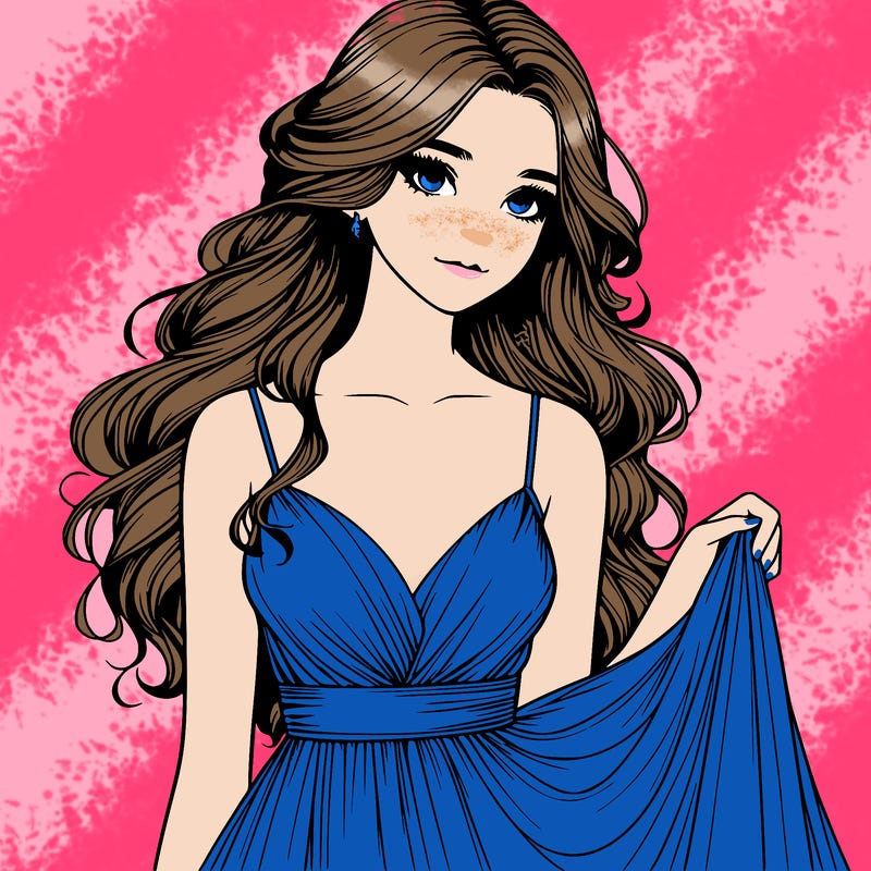 realistic girl in flowy silky prom dress