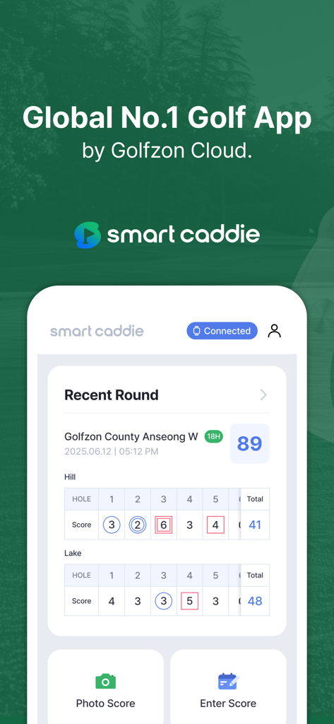 SmartCaddie - Golf GPS - SmartCaddie app interface showing a detailed golf score summary for a recent round