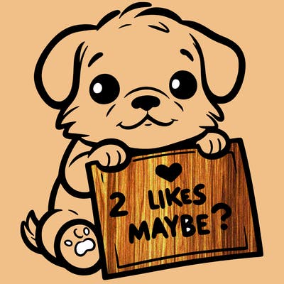 a puppy holding a sign that says 2 likes maybe?