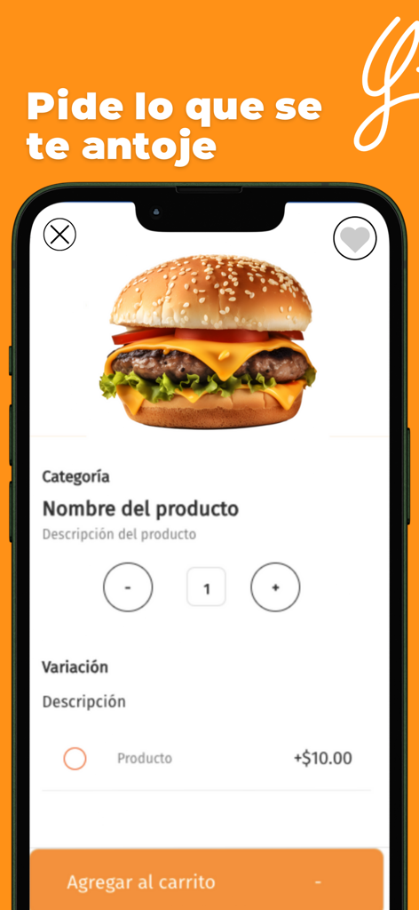 yumm - Yumm mobile app showing a hamburger product page in Spanish