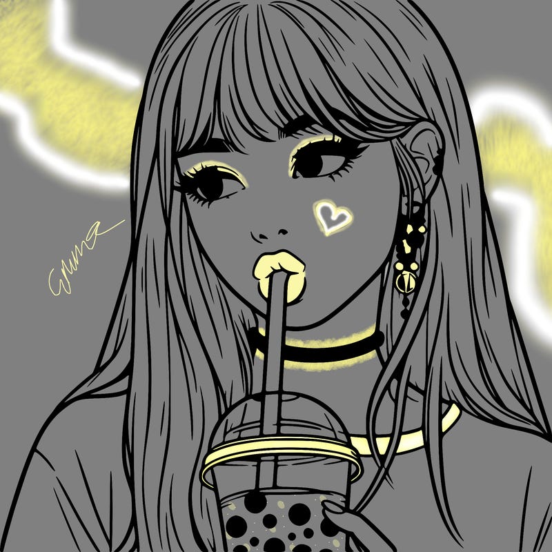 aesthetic realistic girl drinking boba