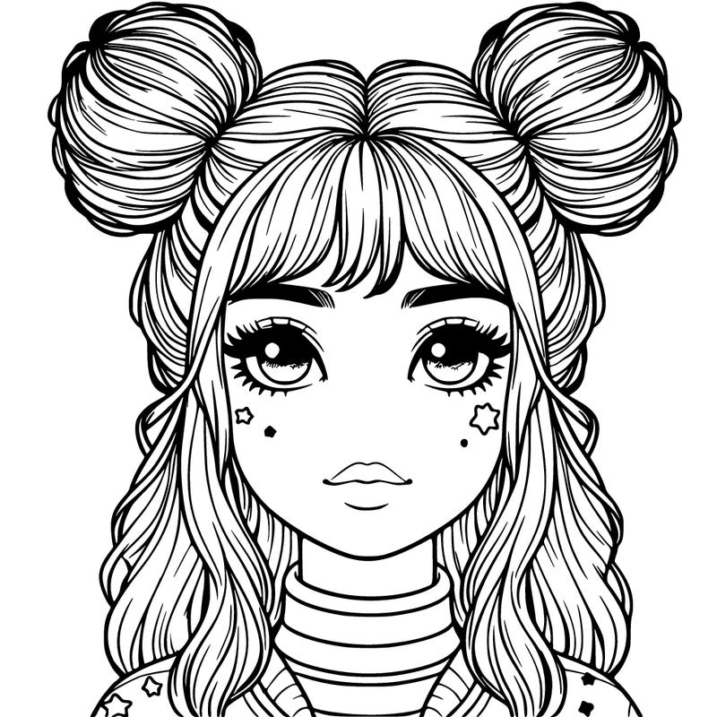 realistic girl with space buns in her hair