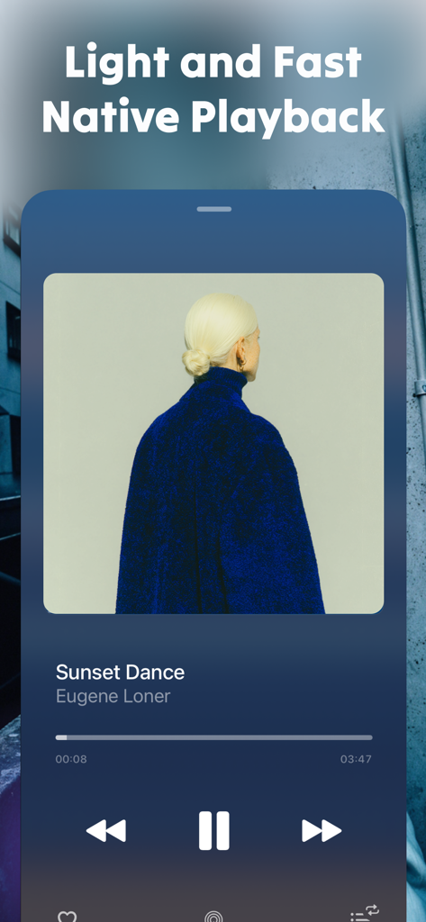 Lark Player mobile app showing a stylish offline music playback screen with album art and controls.