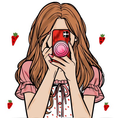 a realistic girl holding her phone taking pictures