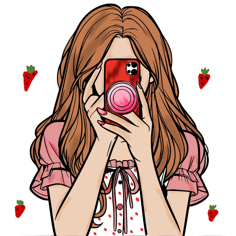 a realistic girl holding her phone taking pictures