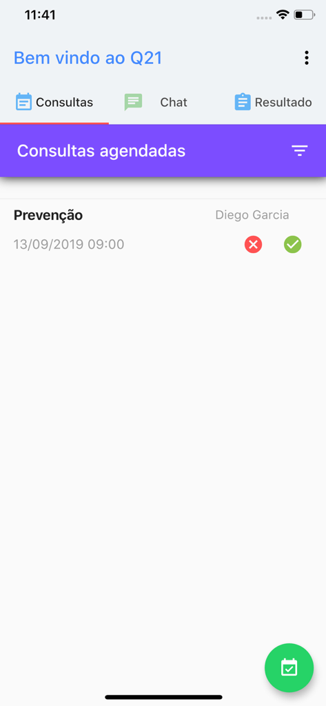 Q21 - Panel de la aplicación dental Q21 mostrando las citas programadas