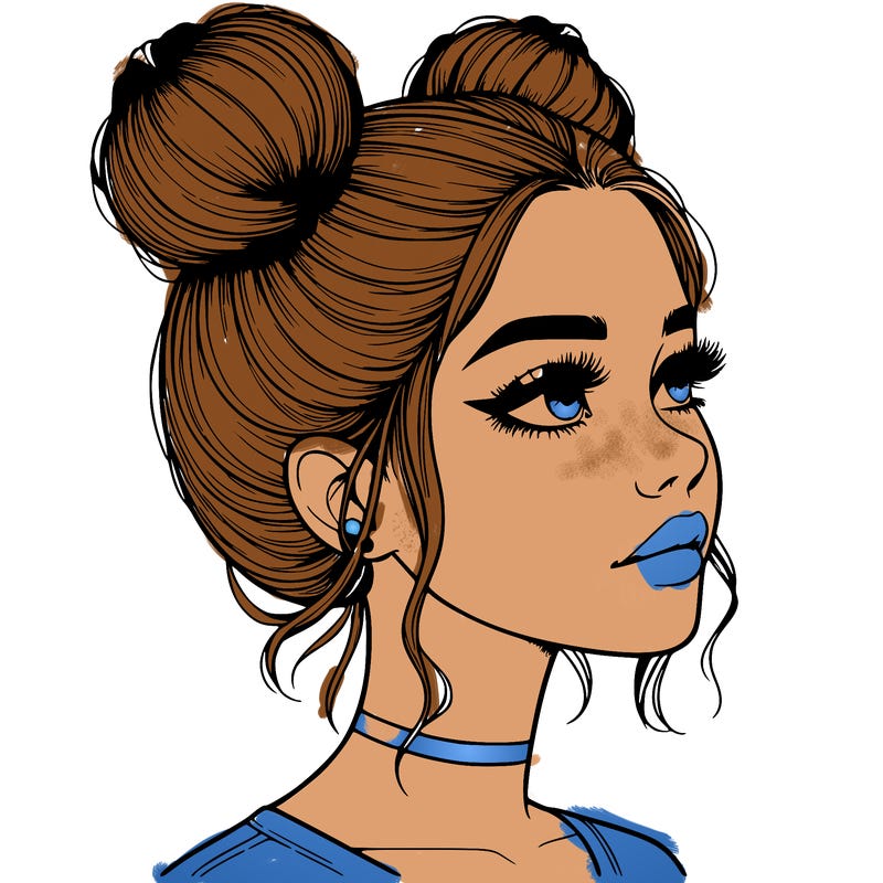 realistic girl with buns on the top of her head