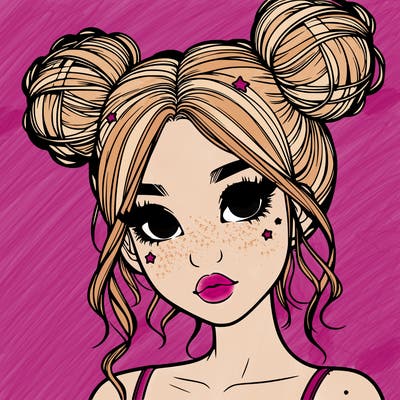 realistic girl with space buns