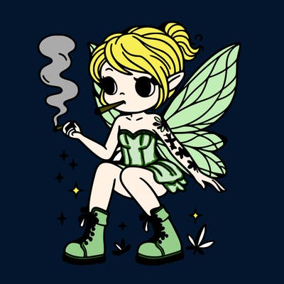 fairy with top and sort and boots chick smoking