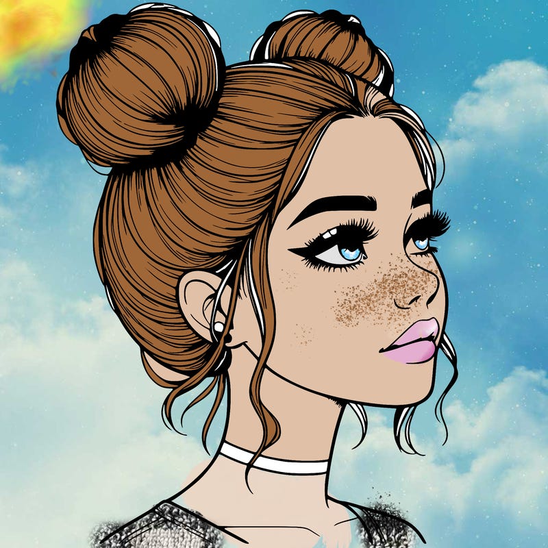 realistic girl with buns on the top of her head