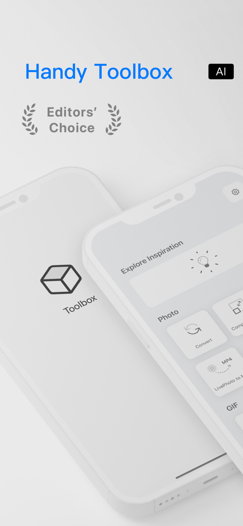 Toolbox by Paperclip - Interfaccia dell'app Toolbox by Paperclip che mostra il premio Editors Choice e gli strumenti di utilità creativa.