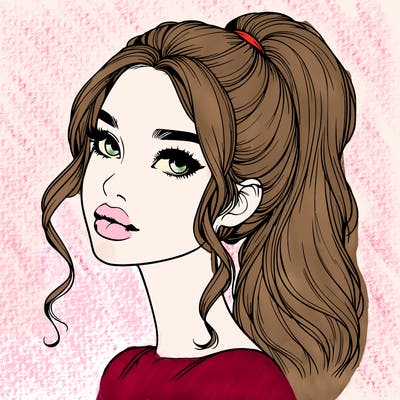 realistic girl with a ponytail on her hair and lips