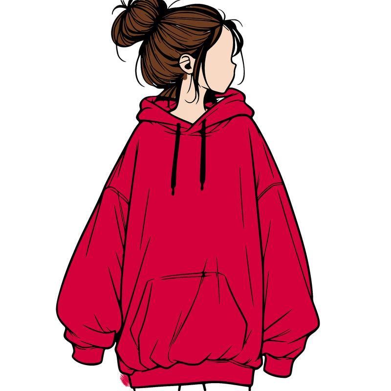 realistic girl with a oversized sweatshirt on and a bun