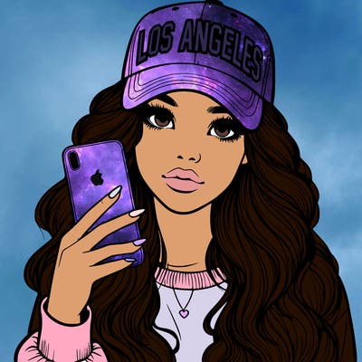 realistic beautiful girl wearing los ángeles cap holding an iphone