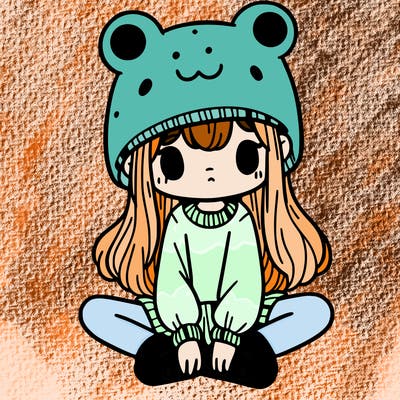 a girl wearing a frog hat and some frog socks
