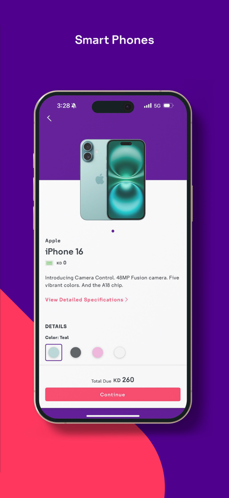 my stc KW - iPhone 16 product page in the my stc KW app e-store