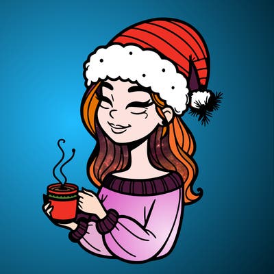 woman in a santa's hat drinking coffee