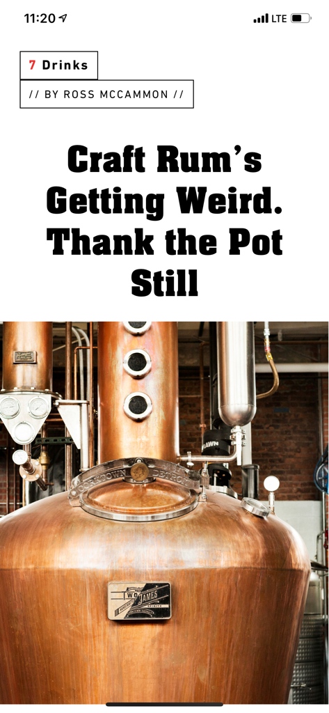 Popular Mechanics Magazine US - A large copper pot still in a distillery featured in a Popular Mechanics article about craft rum.