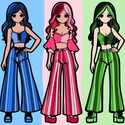 girls with flare pants and crop tops realistic