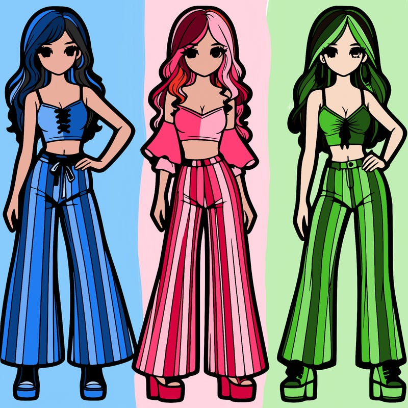 girls with flare pants and crop tops realistic