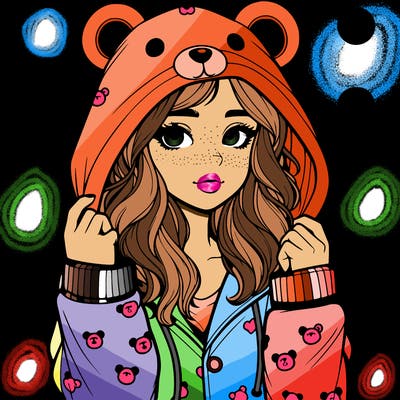 realistic girl in a animal pjs hoodie