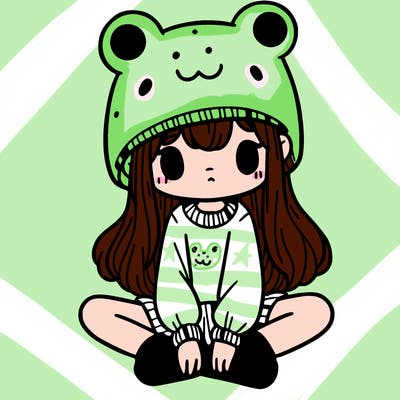a girl wearing a frog hat and some frog socks