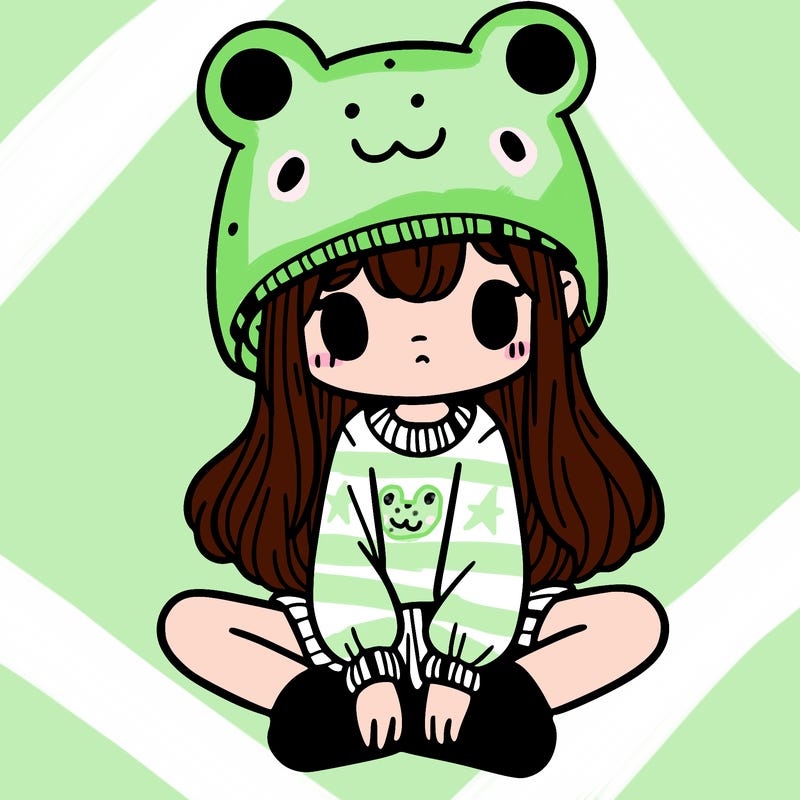 a girl wearing a frog hat and some frog socks