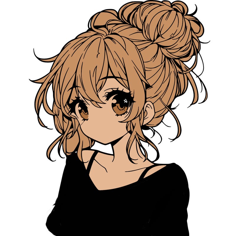 a beautiful anime girl with a messy bun