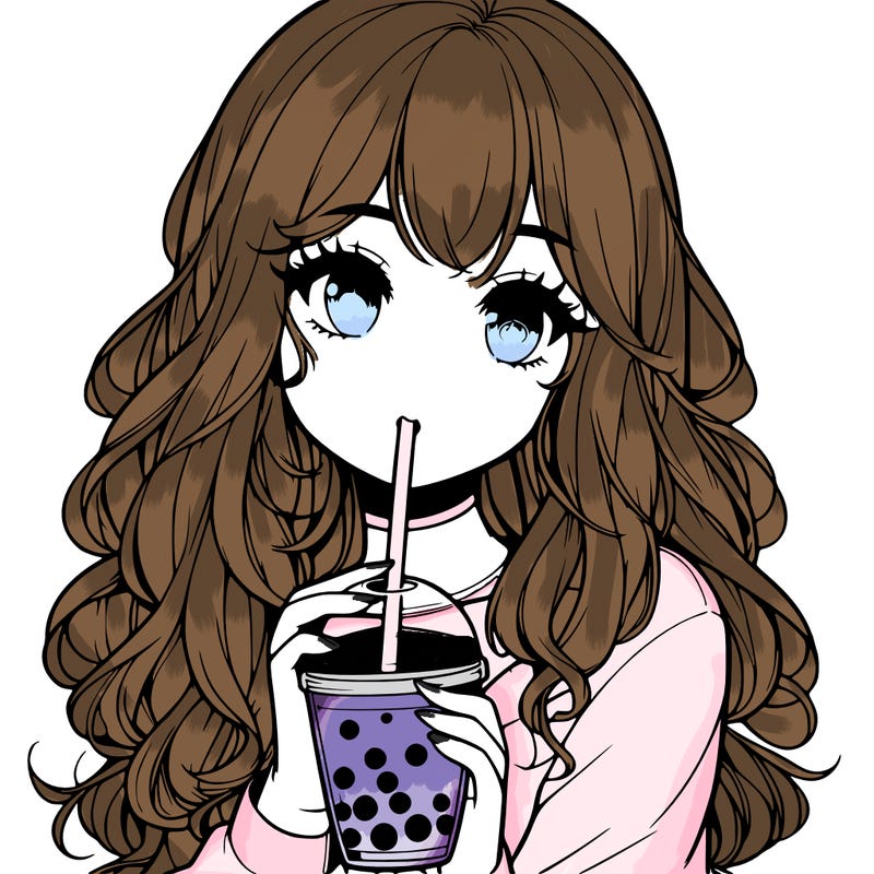 realistic girl drink a boba