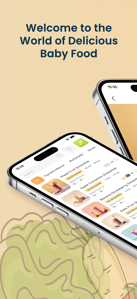 iPhone displaying healthy baby food smoothie recipes with fruit and natural ingredients