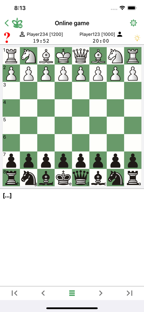 Chess King - Play Online - A screenshot of an online chess game in the Chess King app showing the initial board setup and minimalist user interface.