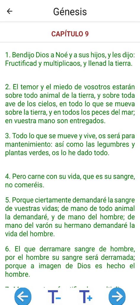 IGLESIA DE CRISTO HIMNARIO - Spanish Bible text showing Genesis chapter 9 in the Iglesia de Cristo app