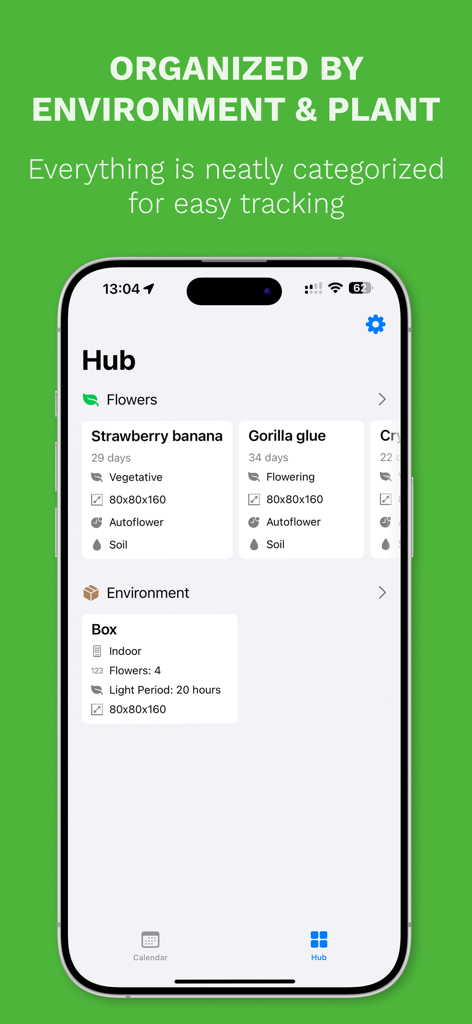 Dashboard of Grow Point app showing plant logs and growing environment details