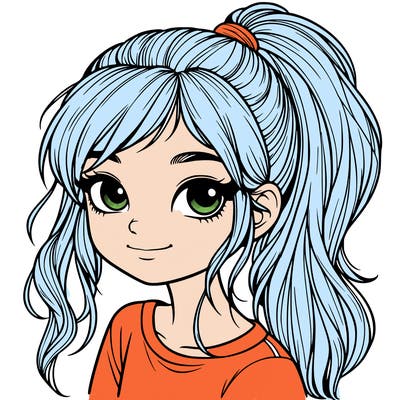 realistic girl with ponytail