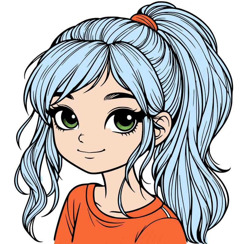 realistic girl with ponytail