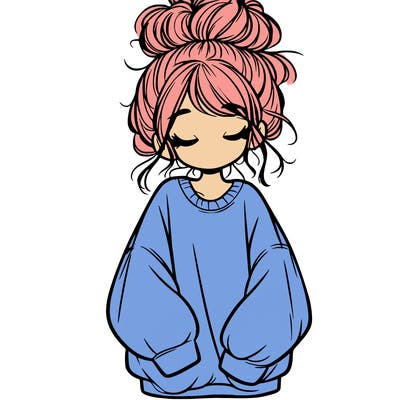 girl with baggy sweatshirt and messy bun