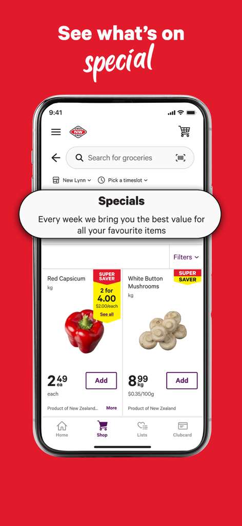 New World NZ - A screenshot of the New World NZ mobile app showing weekly grocery specials and supermarket deals.