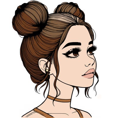 realistic girl with buns on the top of her head