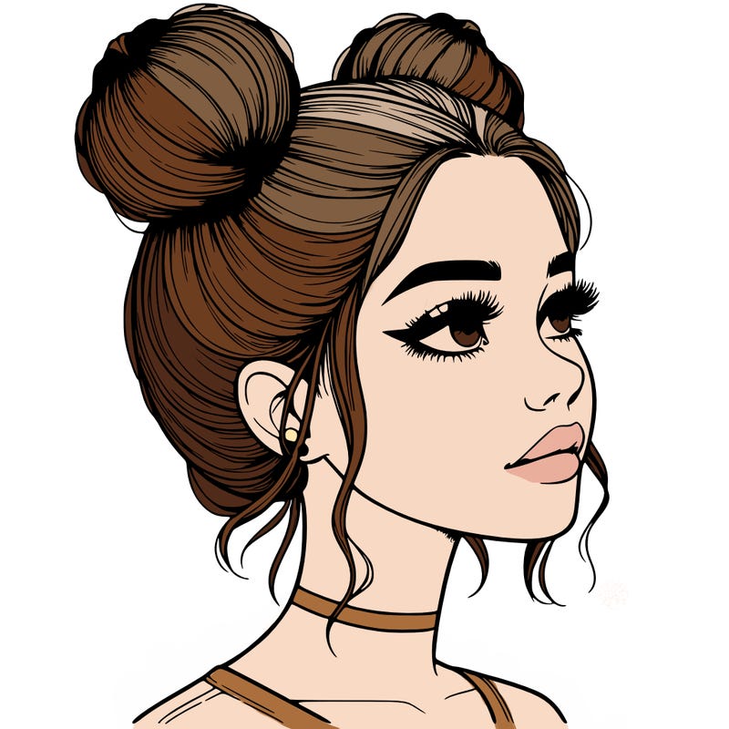realistic girl with buns on the top of her head