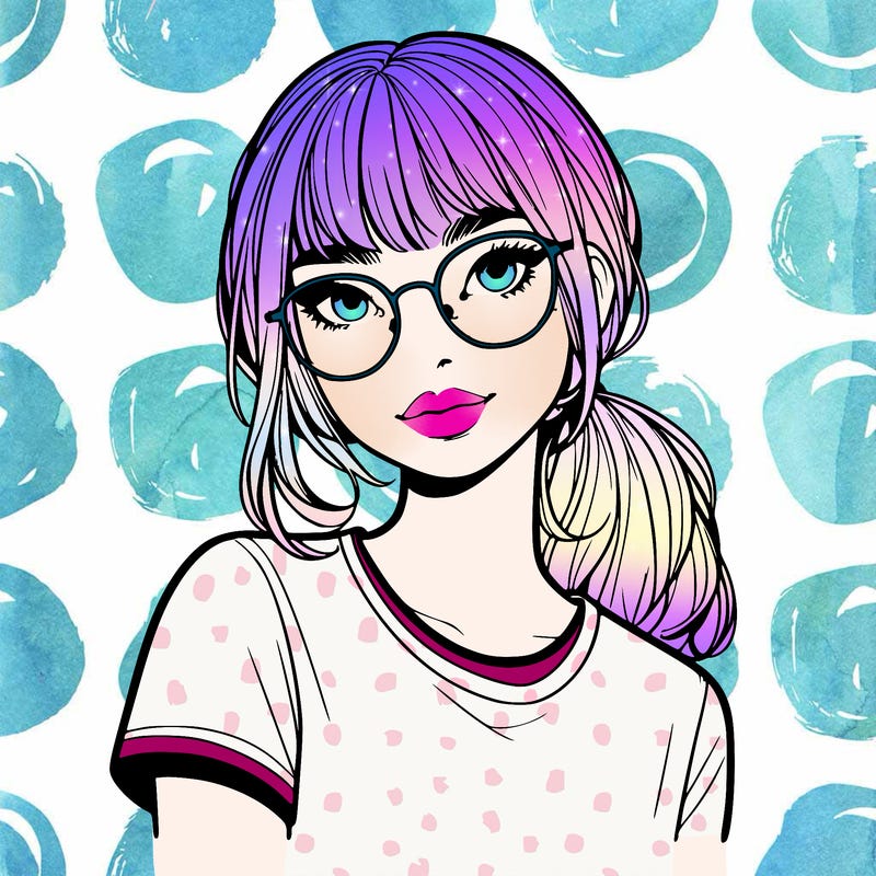 realistic girl with freckles and clear glasses