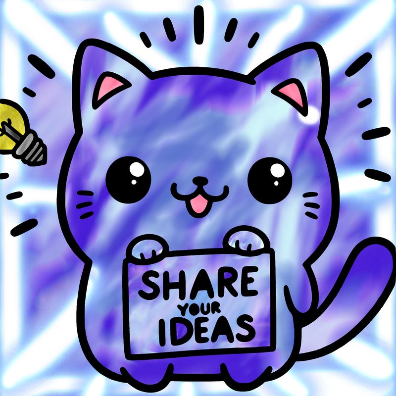 a cute cat saying share your ideas
