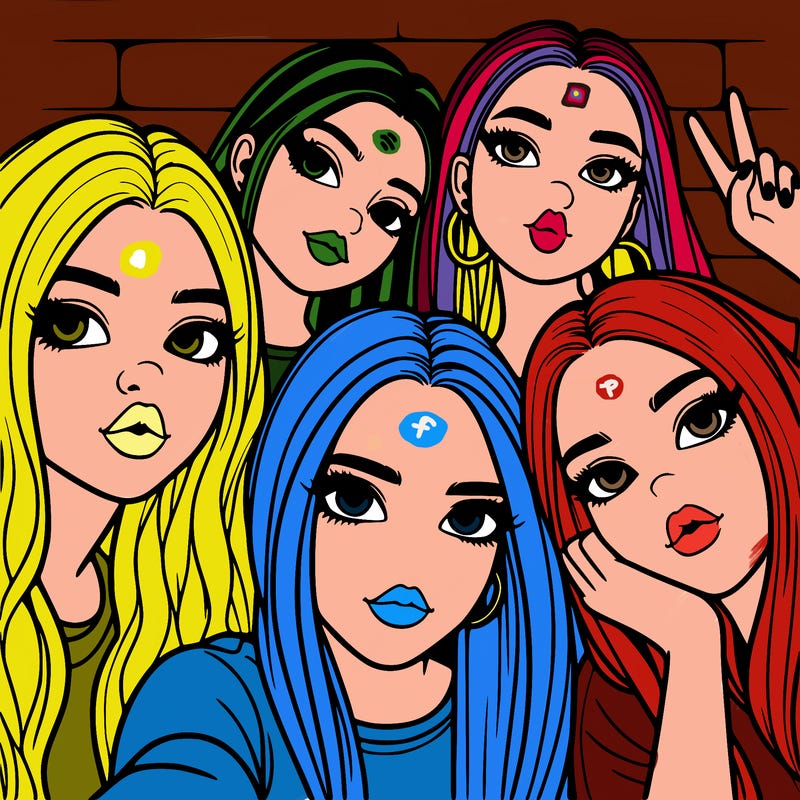 group of teen girls friends y2k up close in a selfie