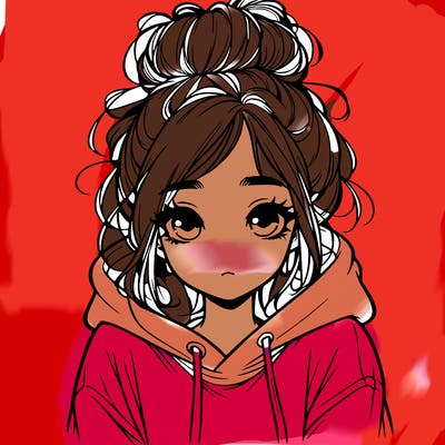realistic girl with messy hair bun with oversized hoodie