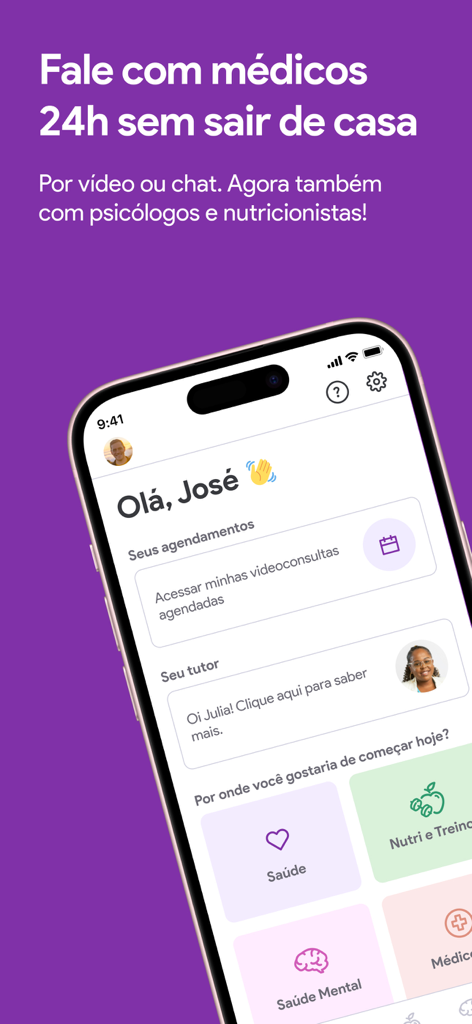 Clude - Schermata principale dell'app Clude che mostra le opzioni di telemedicina per consultazioni mediche 24/7 e servizi sanitari.