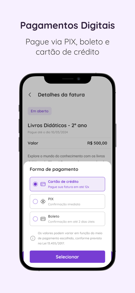 Agenda Edu SuperApp - Mobile app interface of Agenda Edu showing digital payment options for school fees and textbooks.