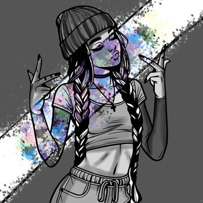 realistic teenage girl with braids and a beanie and crop top doing 🫶🏼