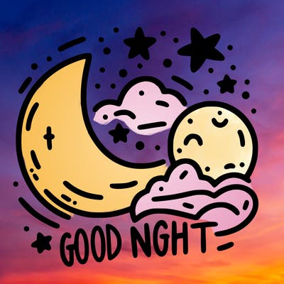 a moon and the stars with words by the side saying good night