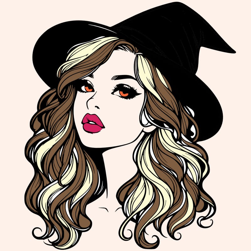 realistic witch girl with wavy hair and lips