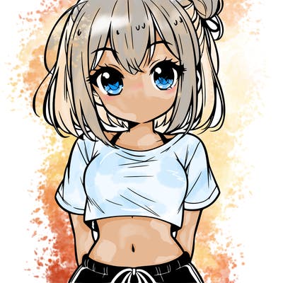 cute anime girl wearing crop top