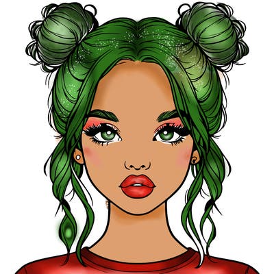 realistic girl with two buns in hair and lips